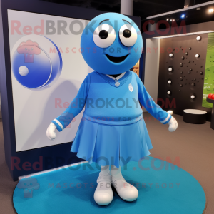 Blue Golf Ball mascot costume character dressed with a Mini Skirt and Cufflinks