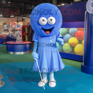 Blue Golf Ball mascot costume character dressed with a Mini Skirt and Cufflinks