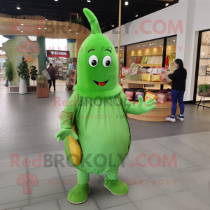 Olive Candy mascot costume character dressed with a Long Sleeve Tee and Tote bags