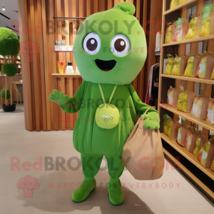 Olive Candy mascot costume character dressed with a Long Sleeve Tee and Tote bags