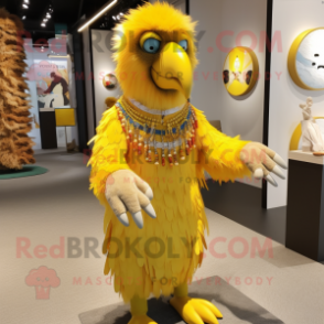 Yellow Eagle mascot costume character dressed with a Midi Dress and Bracelets