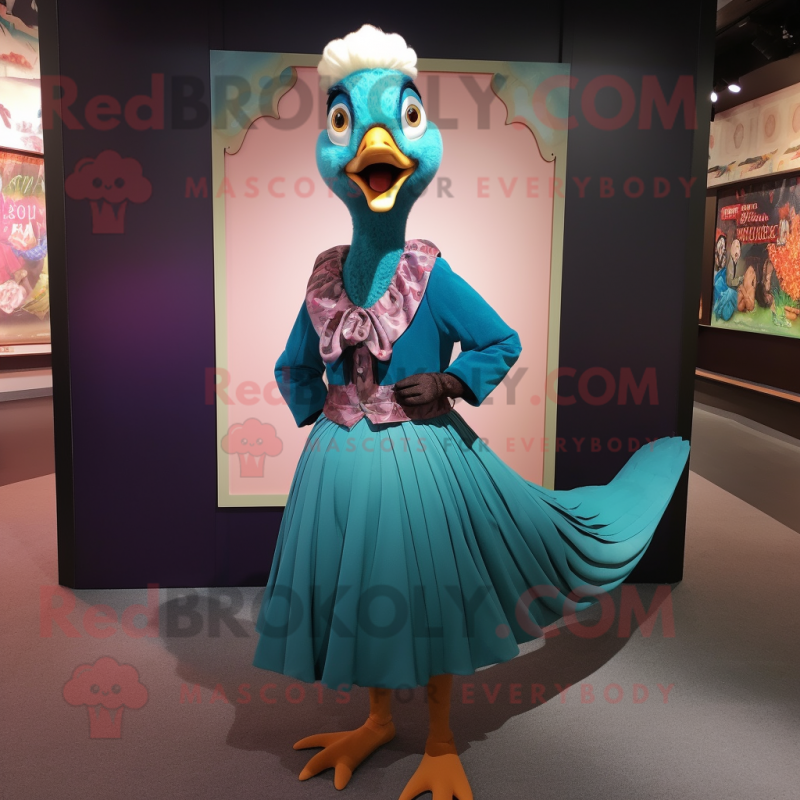 Teal Pheasant mascot costume character dressed with a Blouse and Cummerbunds