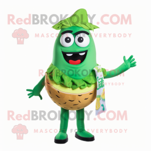 Green Falafel mascot costume character dressed with a Swimwear and Ties
