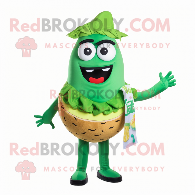 Green Falafel mascot costume character dressed with a Swimwear and Ties