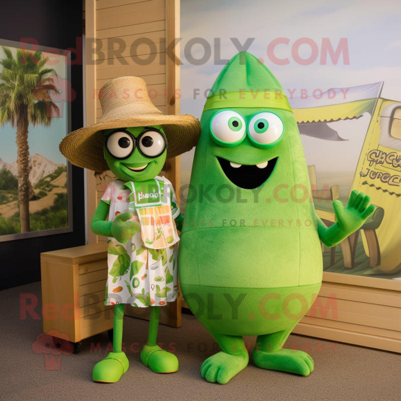Green Falafel mascot costume character dressed with a Swimwear and Ties Green Falafel mascot costume character dressed with a Swimwear and Ties