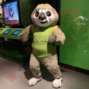 Olive Sloth mascot costume character dressed with a Running Shorts and Digital watches