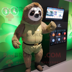 Olive Sloth mascot costume character dressed with a Running Shorts and Digital watches