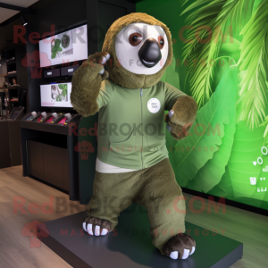 Olive Sloth mascot costume character dressed with a Running Shorts and Digital watches