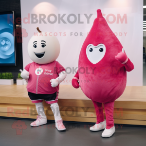 Pink Pear mascot costume character dressed with a Capri Pants and Smartwatches