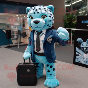 Sky Blue Jaguar mascot costume character dressed with a Blazer and Handbags