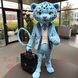 Sky Blue Jaguar mascot costume character dressed with a Blazer and Handbags