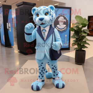 Sky Blue Jaguar mascot costume character dressed with a Blazer and Handbags
