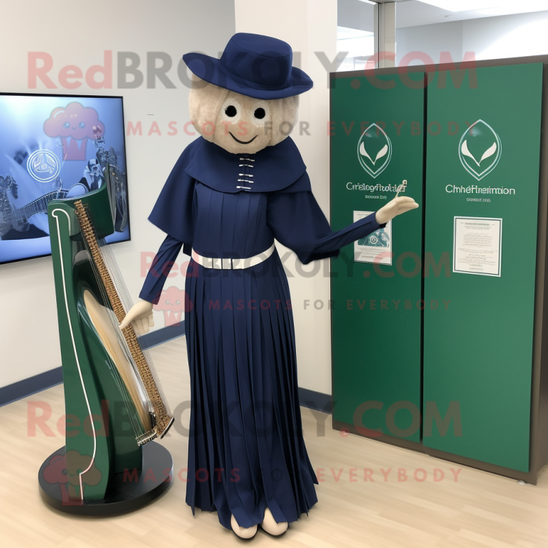 Navy Celtic Harp mascot costume character dressed with a Jumpsuit and Shoe clips Navy Celtic Harp mascot costume character dressed with a Jumpsuit and Shoe clips