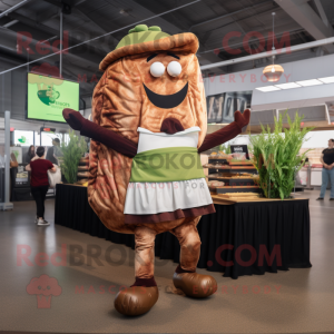 Brown Corned Beef And Cabbage mascot costume character dressed with a Leggings and Suspenders