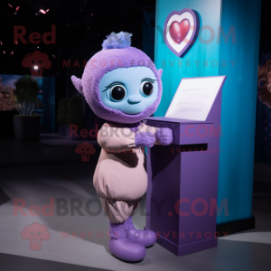 Lavender Love Letter mascot costume character dressed with a Jumpsuit and Necklaces