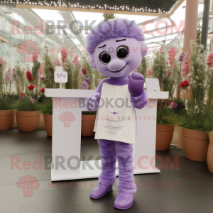 Lavender Love Letter mascot costume character dressed with a Jumpsuit and Necklaces