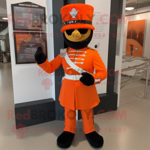 Orange British Royal Guard mascot costume character dressed with a Henley Tee and Cufflinks