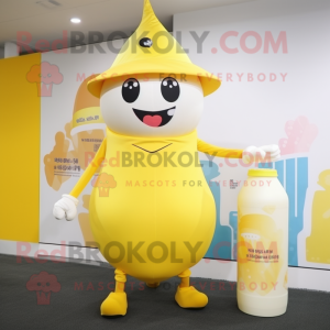 Yellow Bottle Of Milk mascot costume character dressed with a Leggings and Hats