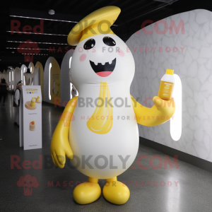 Yellow Bottle Of Milk mascot costume character dressed with a Leggings and Hats