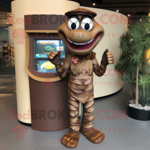 Brown Snake mascot costume character dressed with a Dress Pants and Coin purses