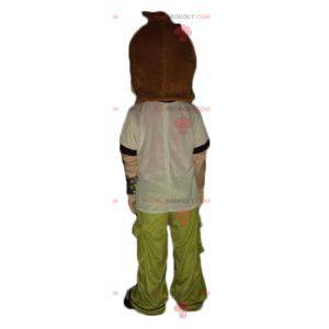 Mascotte tienerjongen in zwart-wit groene outfit -