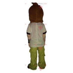 Mascote adolescente em roupa verde preto e branco -
