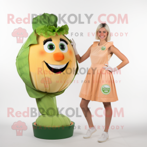 Peach Caesar Salad mascot costume character dressed with a A-Line Dress and Watches