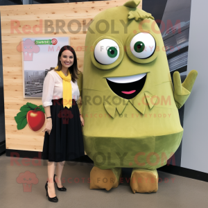 Olive Nachos mascot costume character dressed with a Pencil Skirt and Tie pins