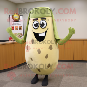 Olive Nachos mascot costume character dressed with a Pencil Skirt and Tie pins