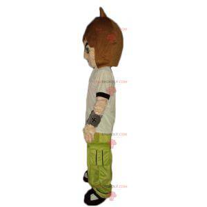 Mascote adolescente em roupa verde preto e branco -