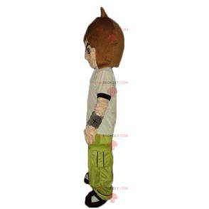 Mascote adolescente em roupa verde preto e branco -