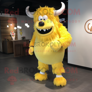 Lemon Yellow Yak mascot costume character dressed with a Romper and Shoe clips