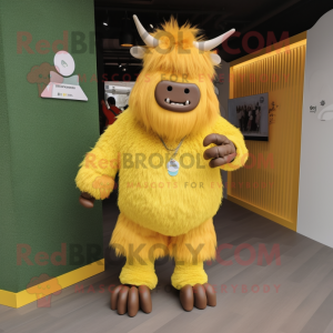 Lemon Yellow Yak mascot costume character dressed with a Romper and Shoe clips