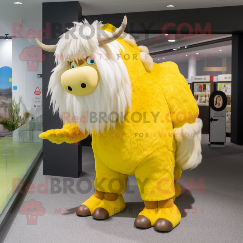 Lemon Yellow Yak mascot costume character dressed with a Romper and Shoe clips