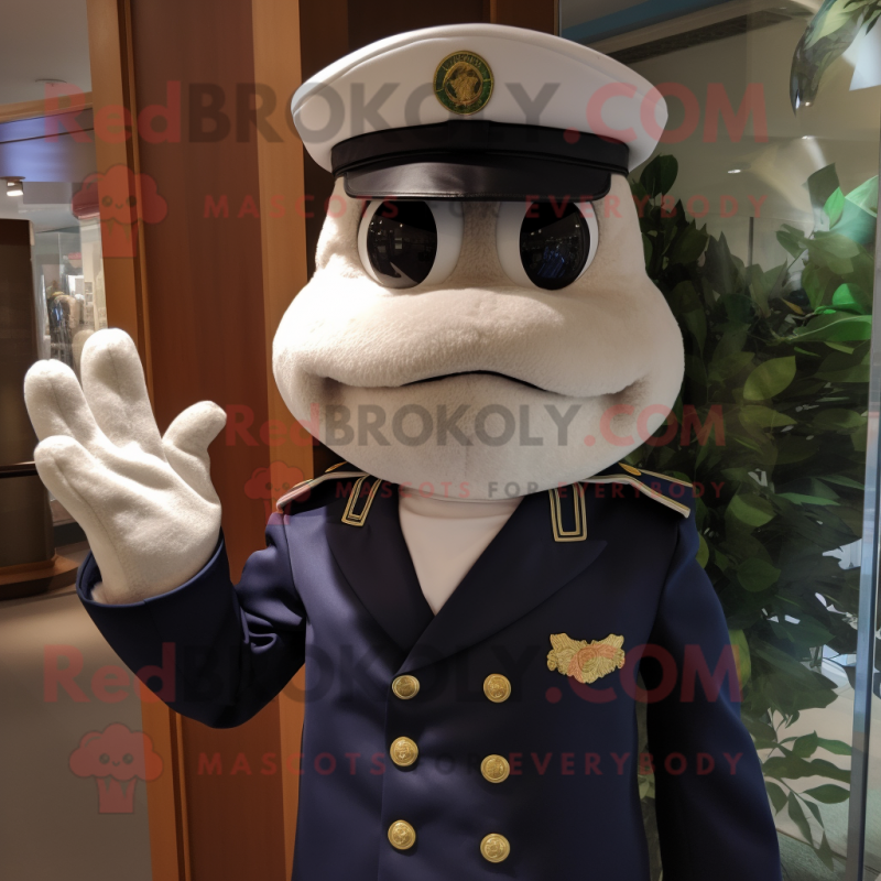 Navy Frog mascot costume character dressed with a Henley Shirt and Mittens