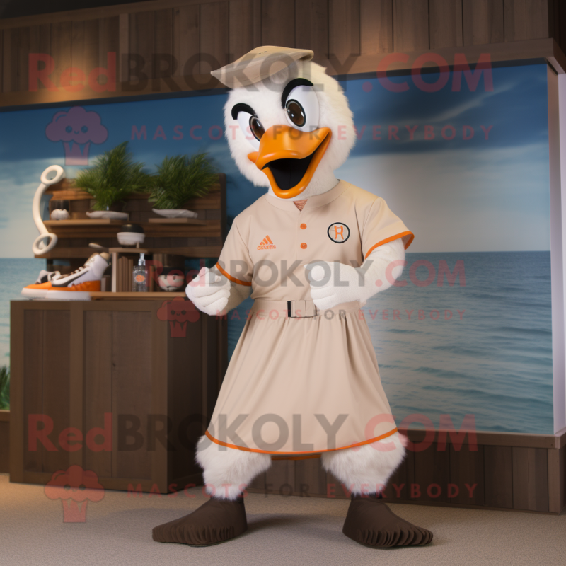 Tan Swans mascot costume character dressed with a Board Shorts and Rings