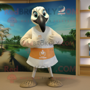 Tan Swans mascot costume character dressed with a Board Shorts and Rings