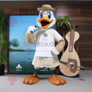 Tan Swans mascot costume character dressed with a Board Shorts and Rings