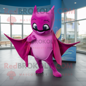 Magenta Manta Ray mascot costume character dressed with a Capri Pants and Bracelets