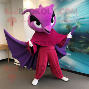 Magenta Manta Ray mascot costume character dressed with a Capri Pants and Bracelets