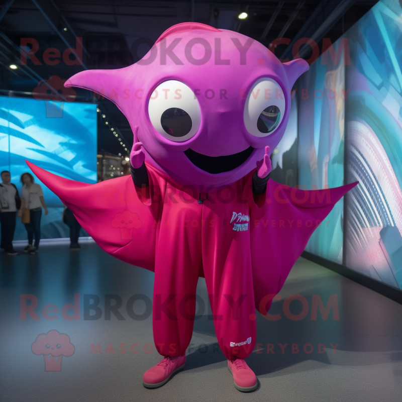 Magenta Manta Ray mascot costume character dressed with a Capri Pants and  Bracelets - Mascot Costumes -  Sizes L (175-180CM)