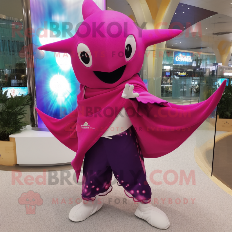 Magenta Manta Ray mascot costume character dressed with a Capri Pants and  Bracelets - Mascot Costumes -  Sizes L (175-180CM)
