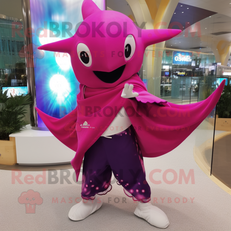 Magenta Manta Ray mascot costume character dressed with a Capri