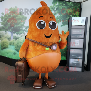 Rust Pear mascot costume character dressed with a Midi Dress and Wallets
