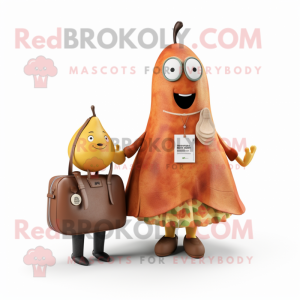 Rust Pear mascot costume character dressed with a Midi Dress and Wallets