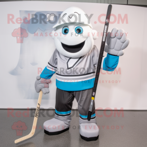 Silver Ice Hockey Stick mascot costume character dressed with a Jumpsuit and Clutch bags