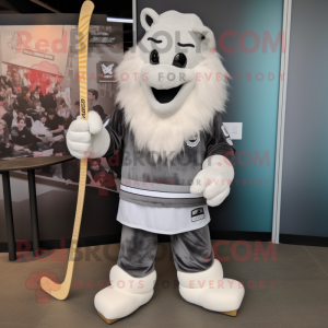 Silver Ice Hockey Stick mascot costume character dressed with a Jumpsuit and Clutch bags