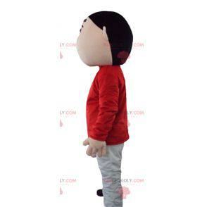 Mascotte del giovane ragazzo in abito rosso e grigio -