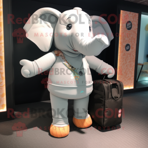 Cream Elephant mascot costume character dressed with a Yoga Pants and Handbags