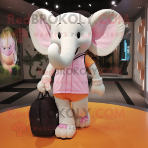 Cream Elephant mascot costume character dressed with a Yoga Pants and Handbags